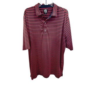 FJ FootJoy Mens Golf Polo Shirt Red Black Stripe Short Sleeve Performance 2X